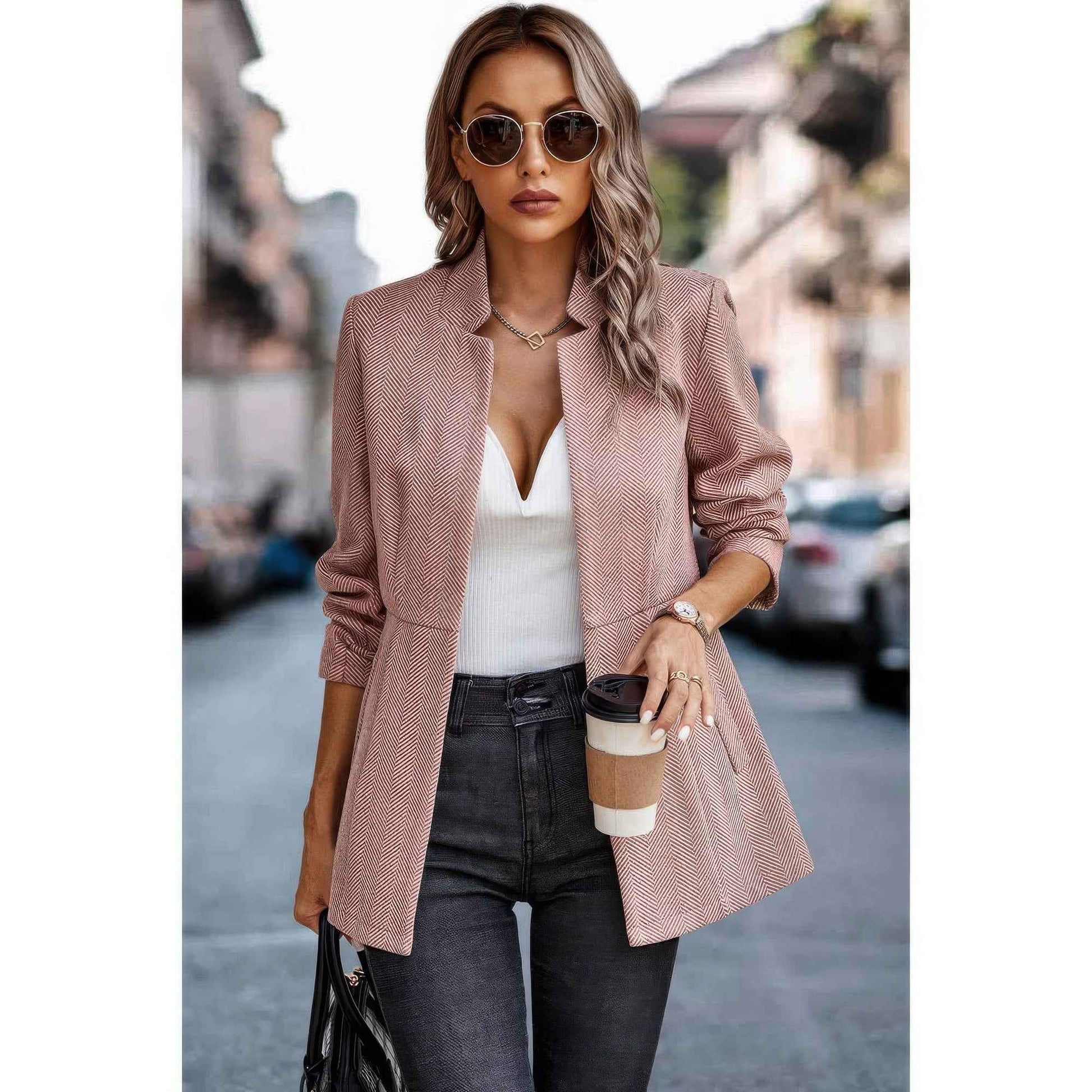 Solid Pocket Long Sleeve Elegant Wool Coat