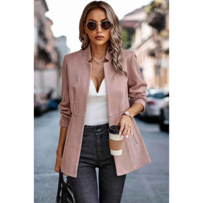 Solid Pocket Long Sleeve Elegant Wool Coat