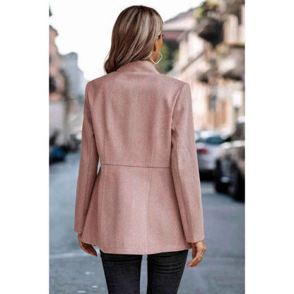 Solid Pocket Long Sleeve Elegant Wool Coat
