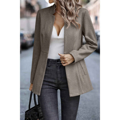 Solid Pocket Long Sleeve Elegant Wool Coat