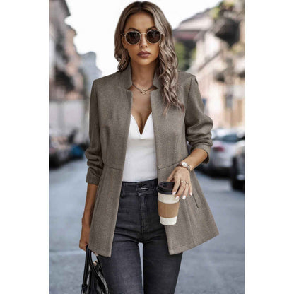 Solid Pocket Long Sleeve Elegant Wool Coat