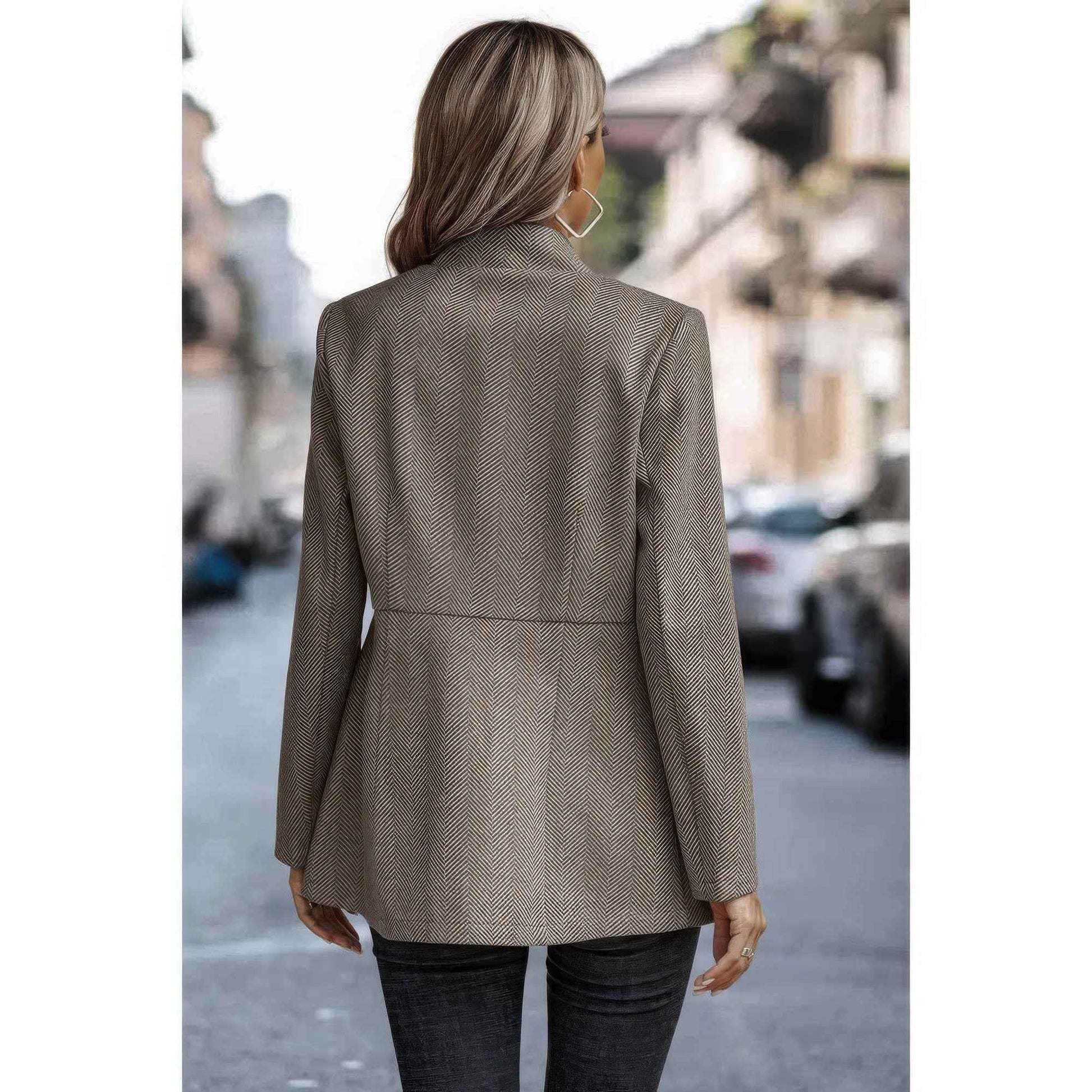 Solid Pocket Long Sleeve Elegant Wool Coat