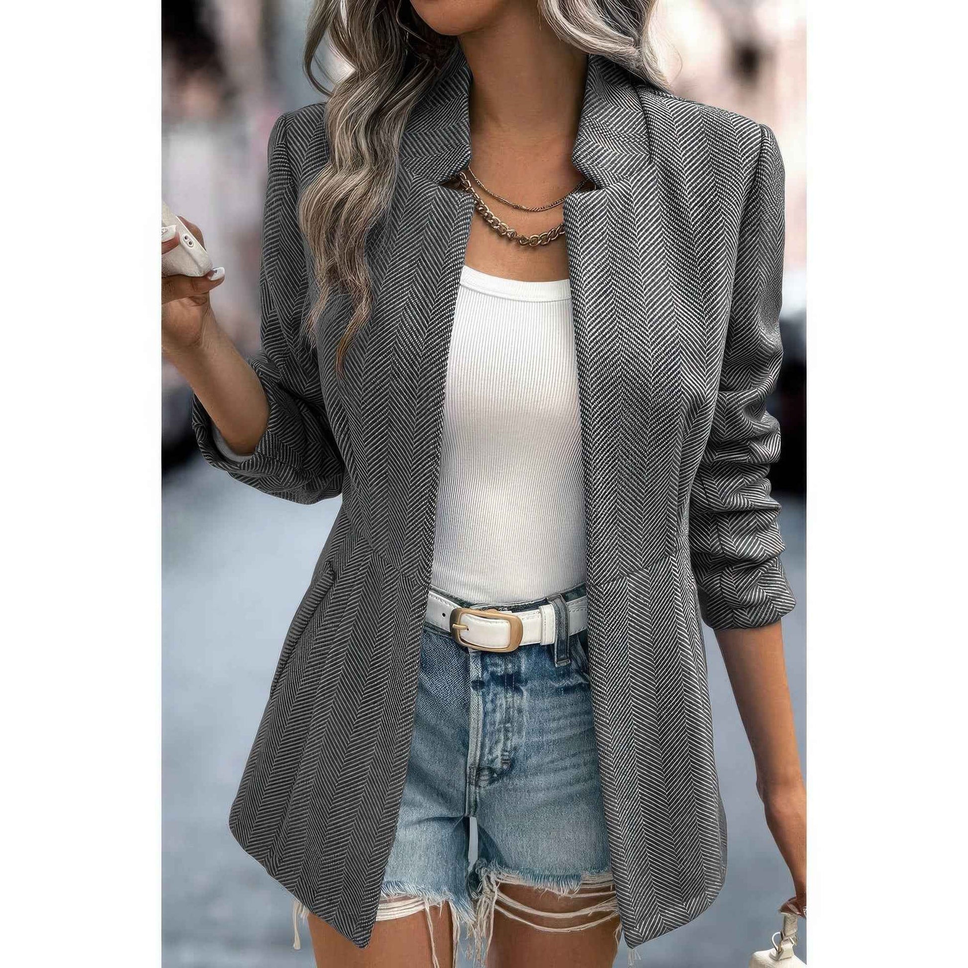 Solid Pocket Long Sleeve Elegant Wool Coat