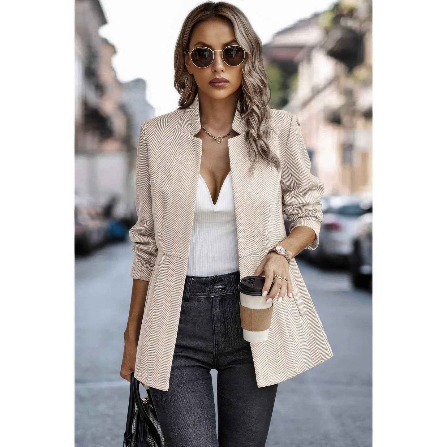 Solid Pocket Long Sleeve Elegant Wool Coat