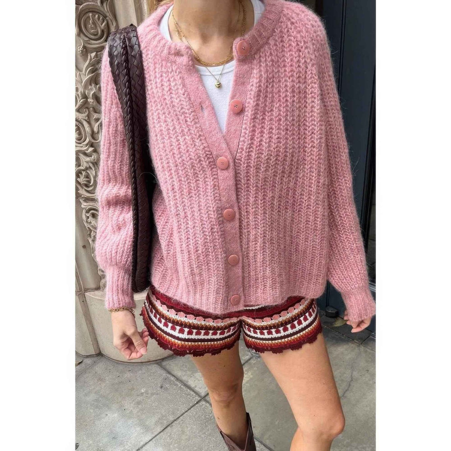 Solid Soft Knit Button Loose Cardigan