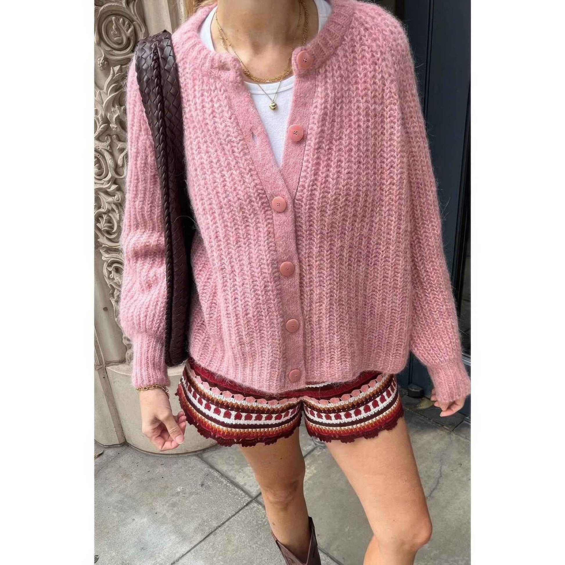 Solid Soft Knit Button Loose Cardigan