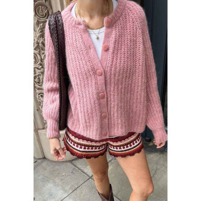 Solid Soft Knit Button Loose Cardigan