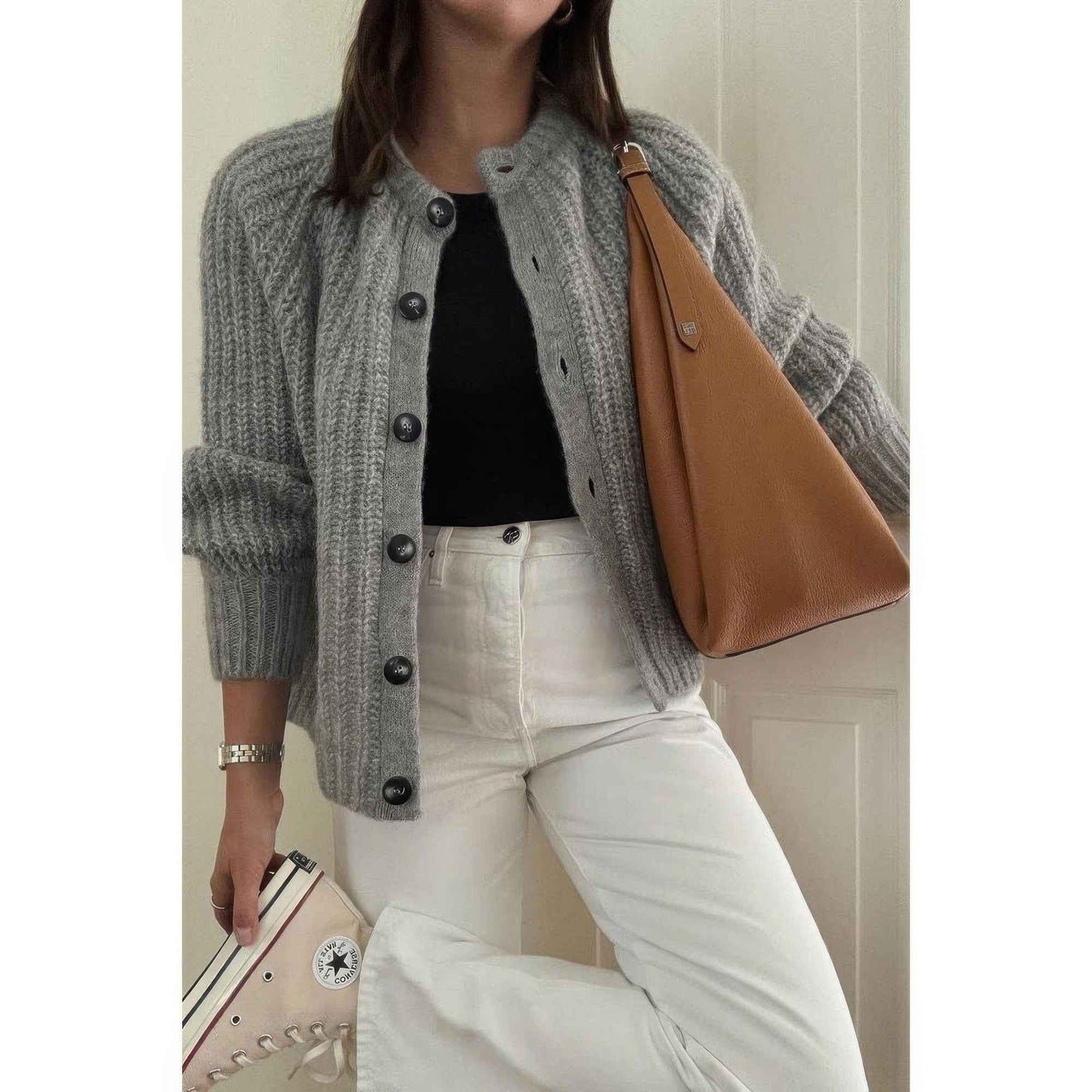 Solid Soft Knit Button Loose Cardigan