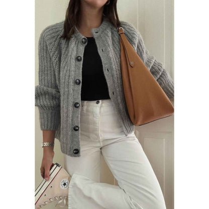 Solid Soft Knit Button Loose Cardigan
