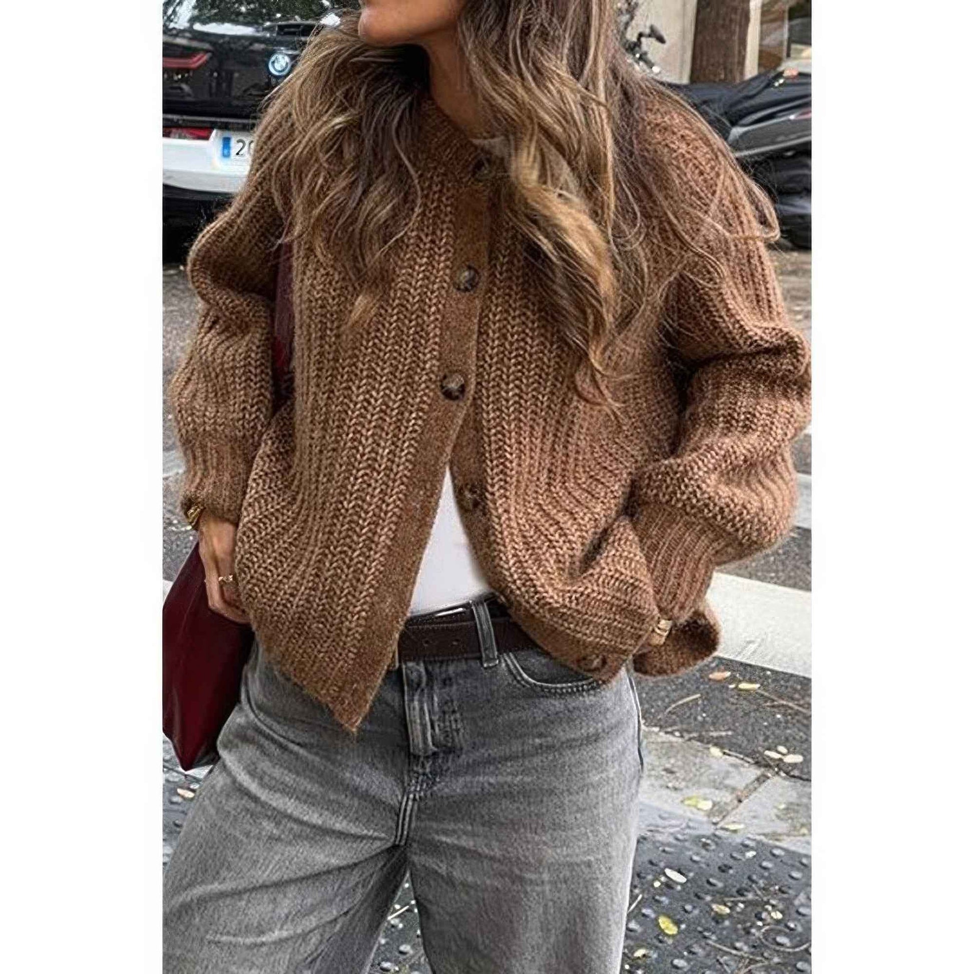 Solid Soft Knit Button Loose Cardigan