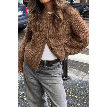 Solid Soft Knit Button Loose Cardigan