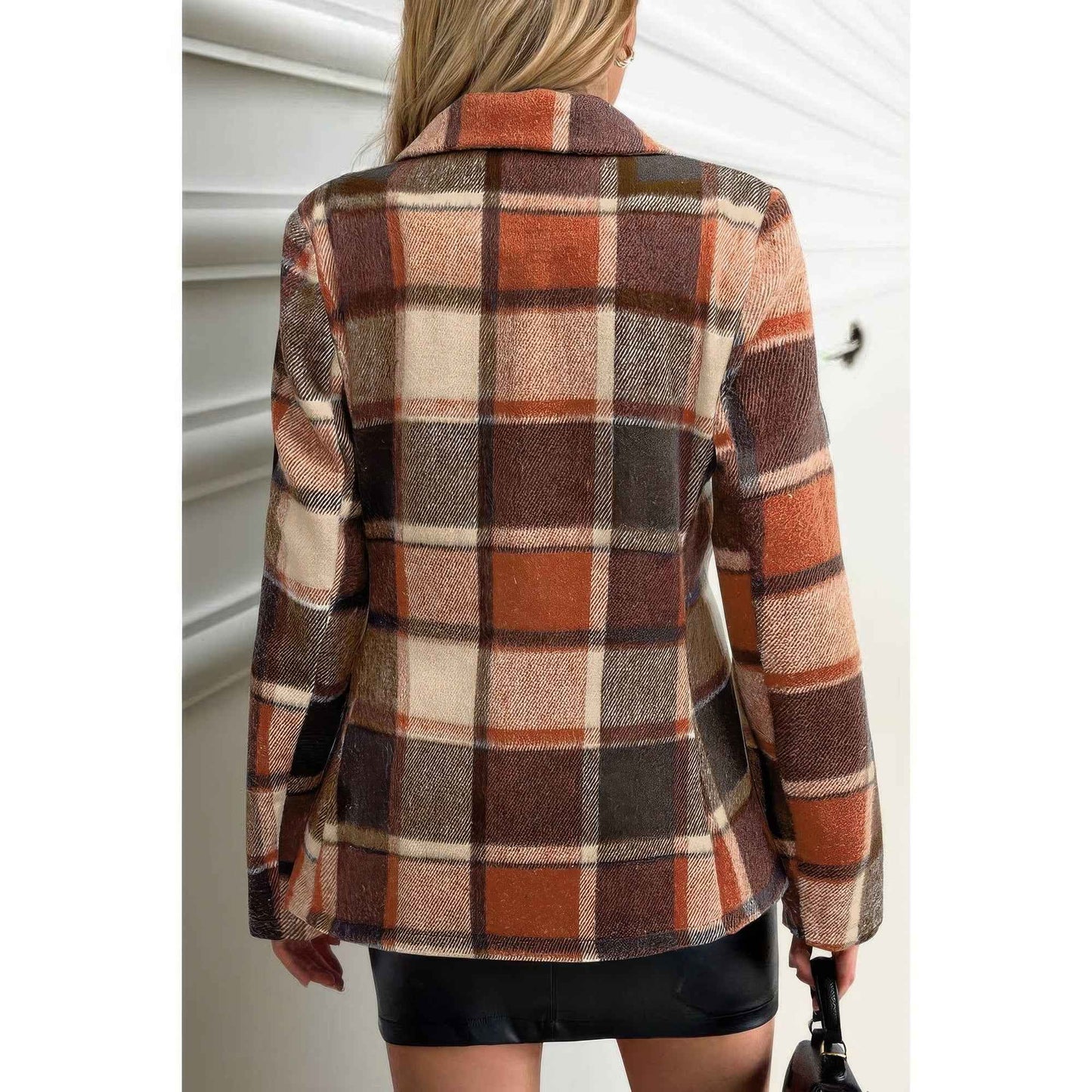 Plaid Lapel Collar Long Sleeve Button Coat