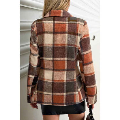 Plaid Lapel Collar Long Sleeve Button Coat