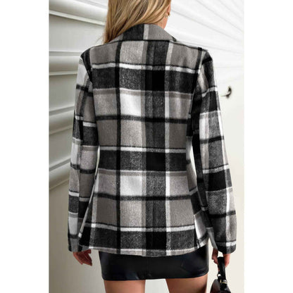 Plaid Lapel Collar Long Sleeve Button Coat