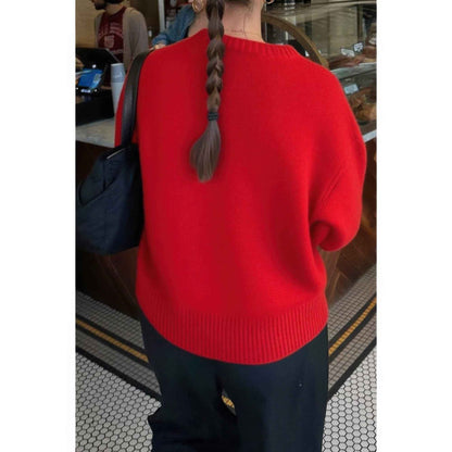 Solid Knit O Neck Long Sleeves Pullover Sweater