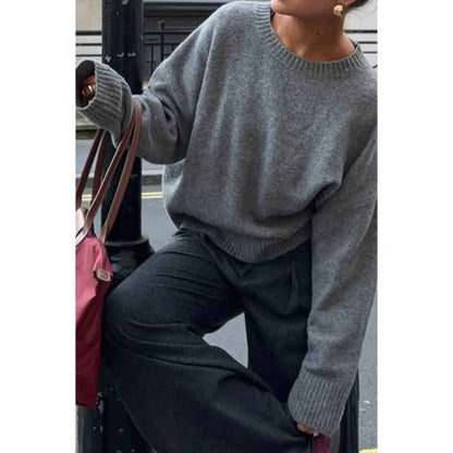 Solid Knit O Neck Long Sleeves Pullover Sweater