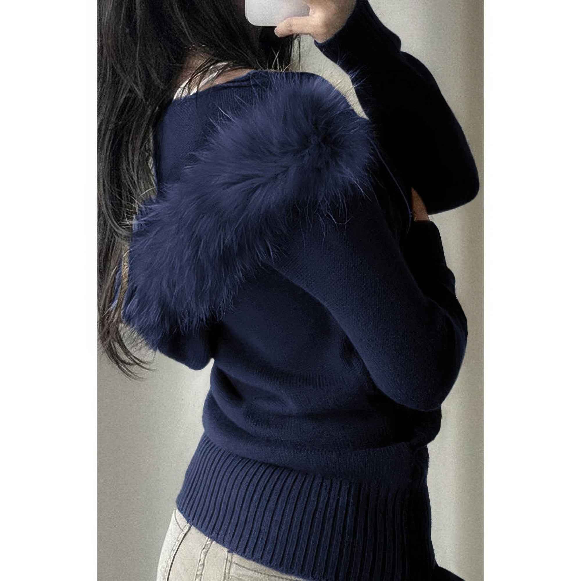 Solid Zipper Twist And Fur Stitching Jacket