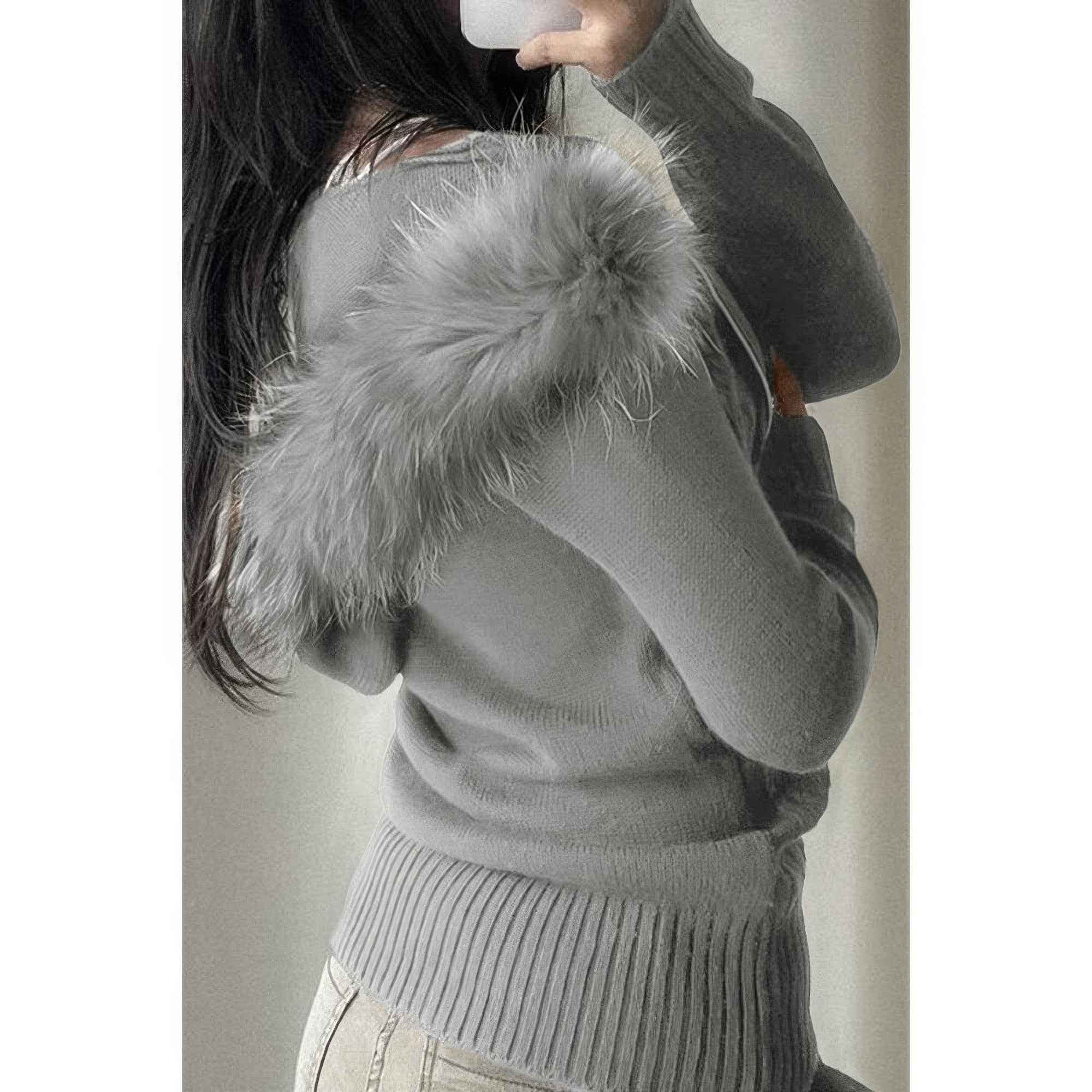 Solid Zipper Twist And Fur Stitching Jacket