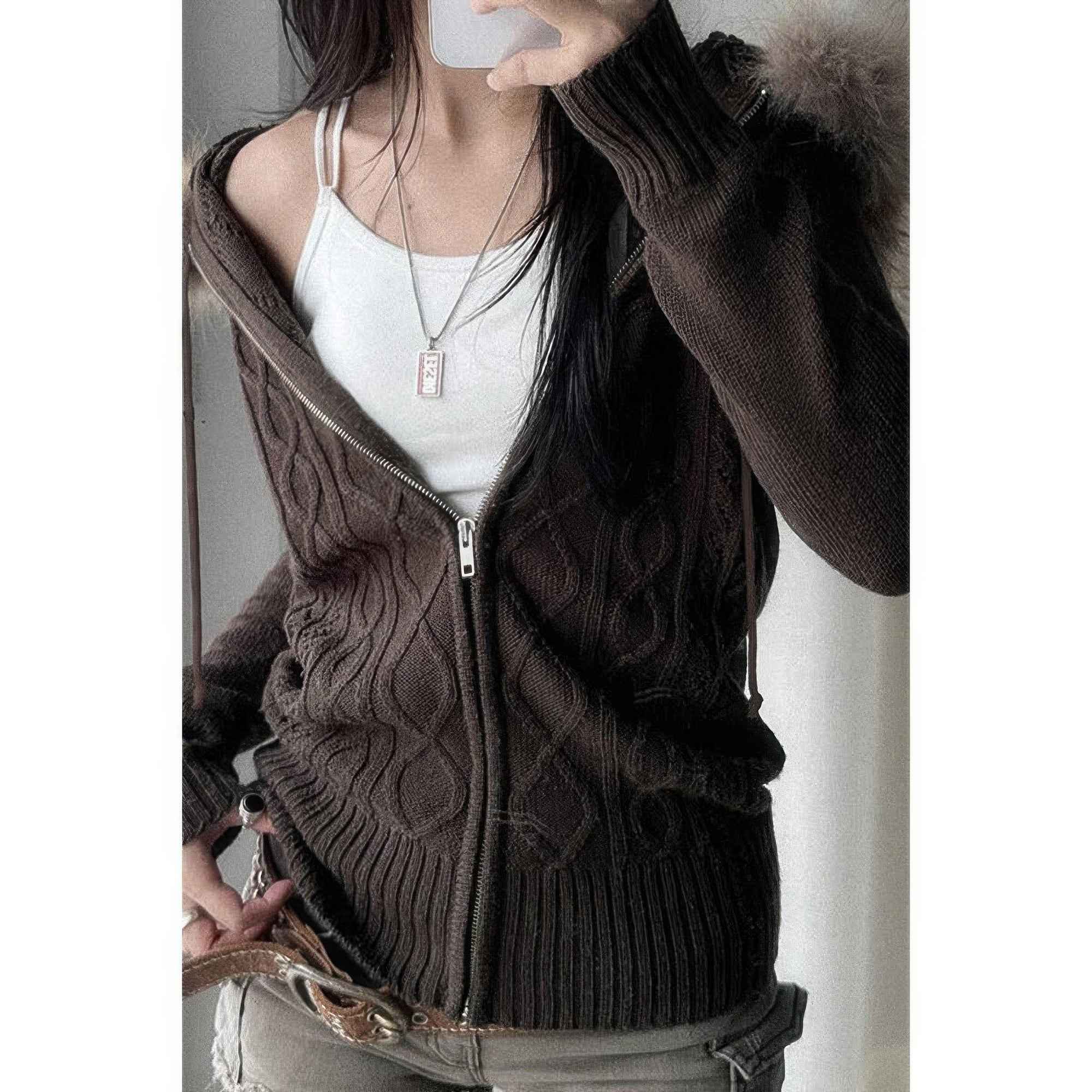 Solid Zipper Twist And Fur Stitching Jacket