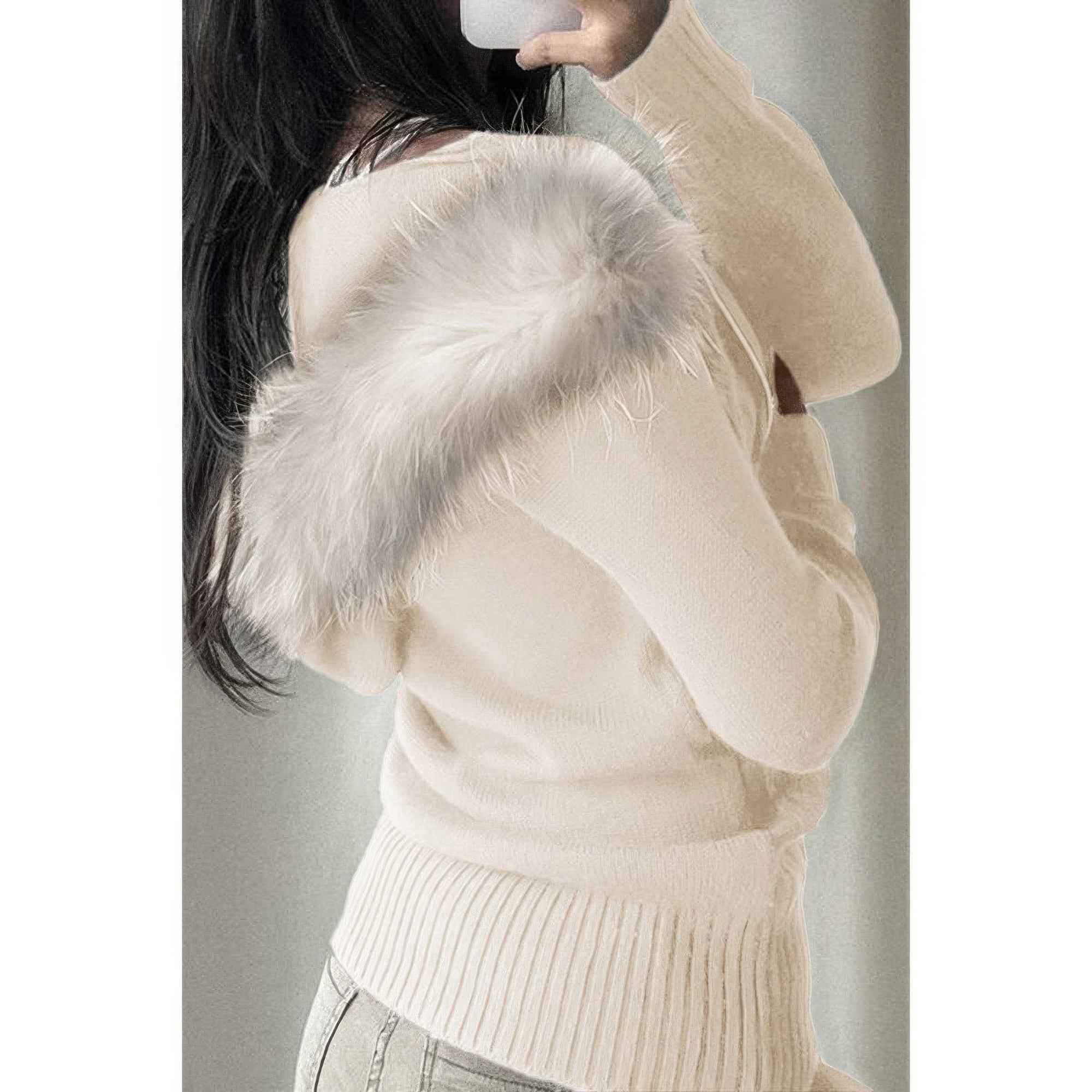 Solid Zipper Twist And Fur Stitching Jacket