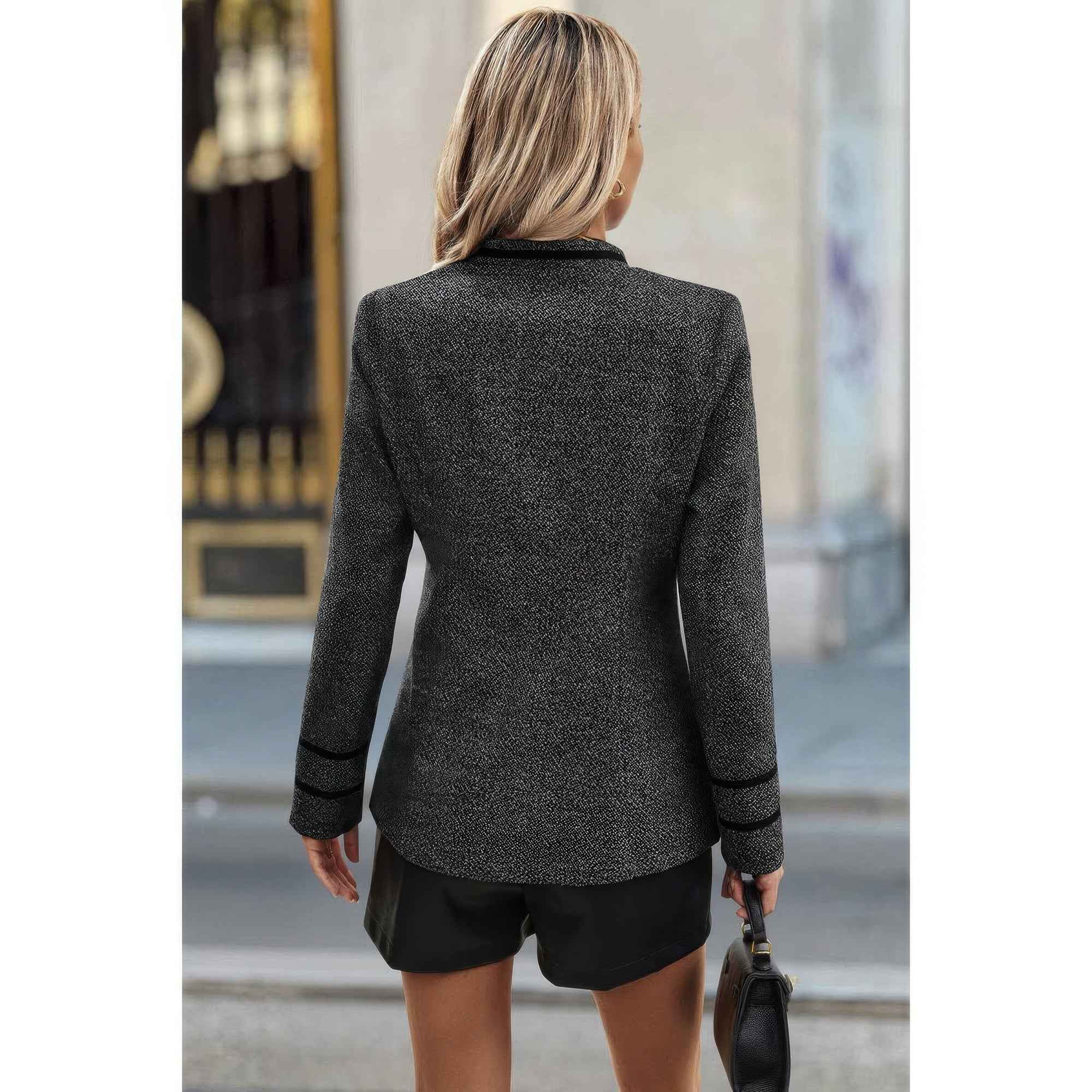 Solid Decorative Button Stand Collar Jacket