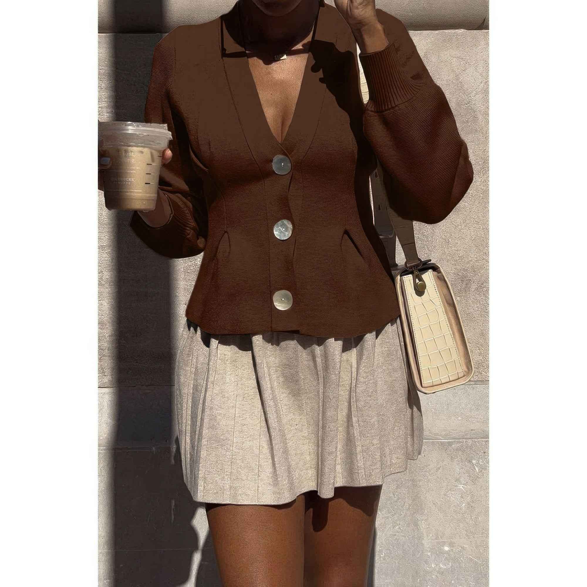 Solid Knit Button Up V Neck Knit Cardigan