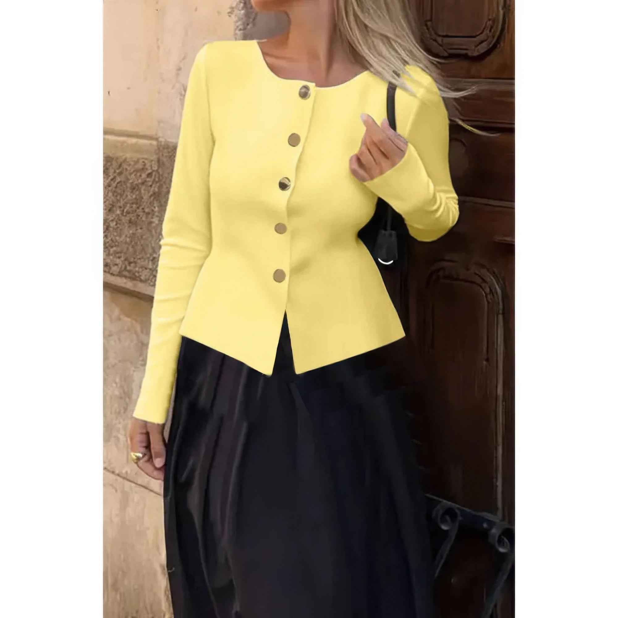 Knit Round Neck Button Up Long Sleeves Sweater