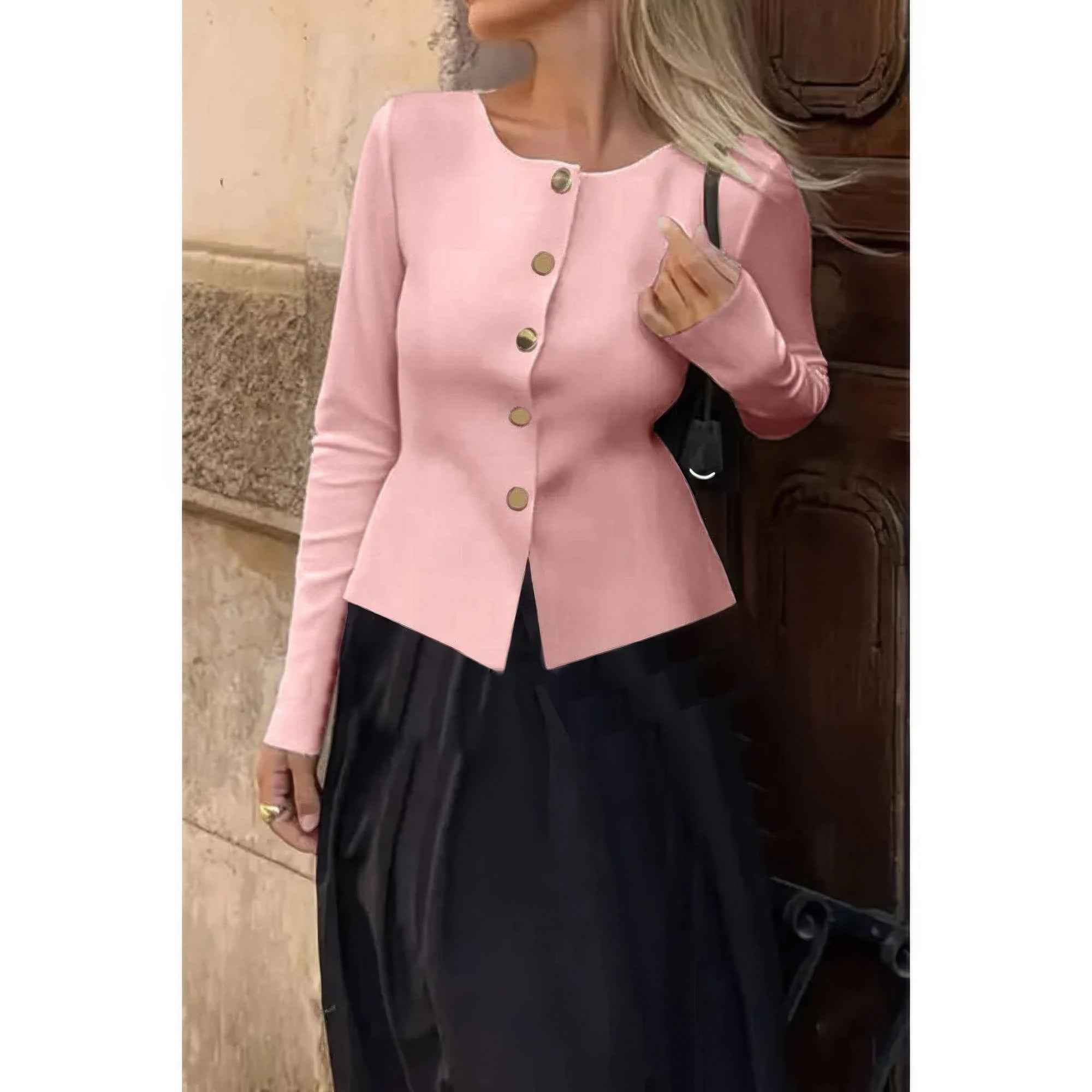 Knit Round Neck Button Up Long Sleeves Sweater