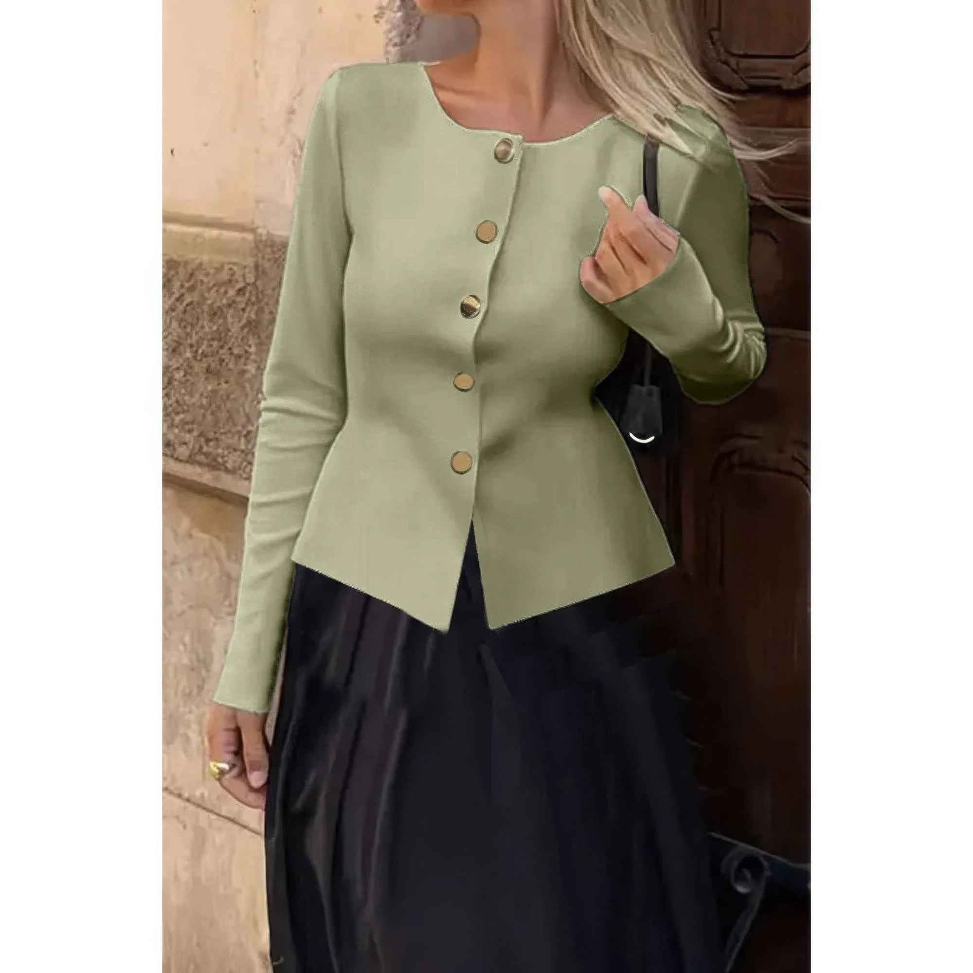 Knit Round Neck Button Up Long Sleeves Sweater