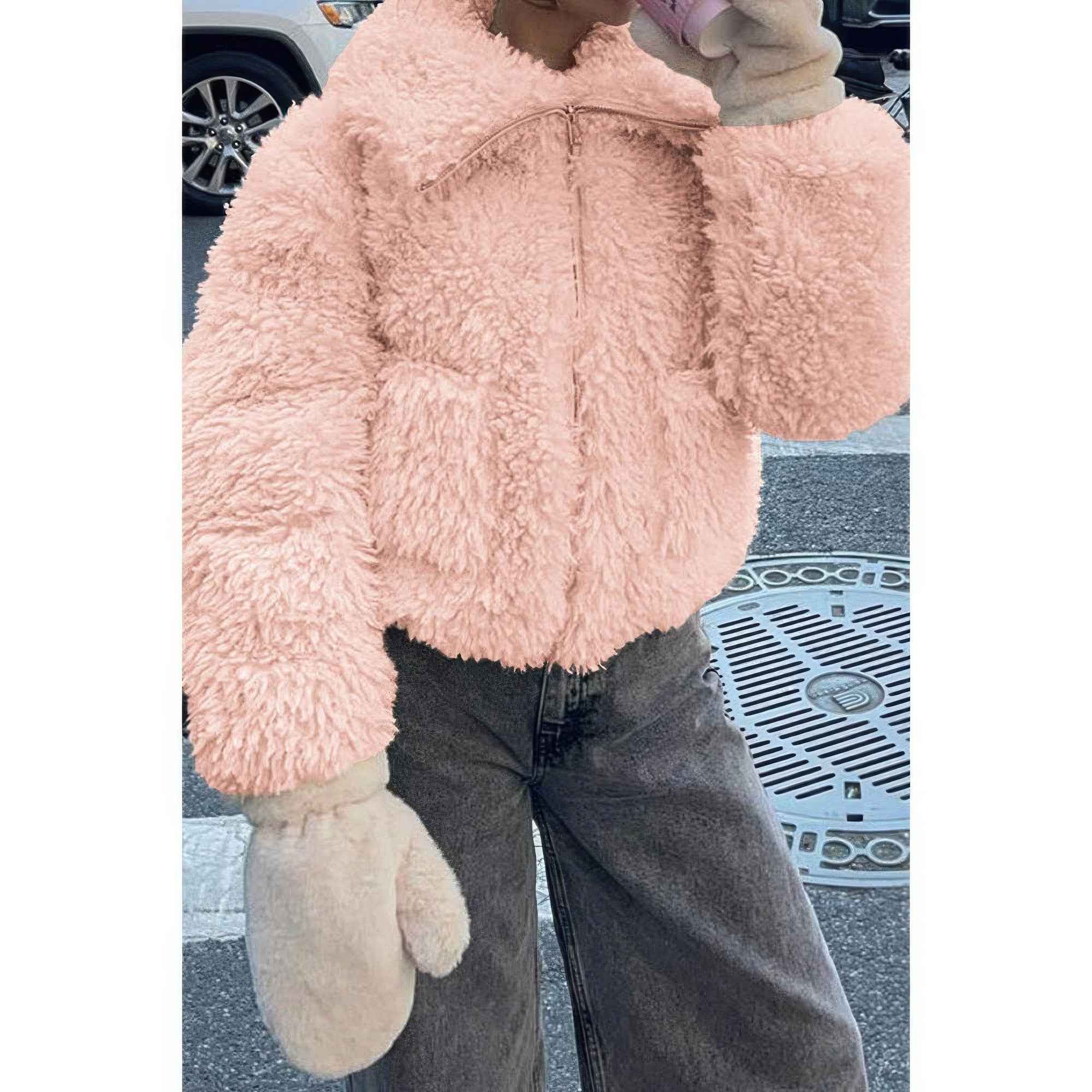 Solid Fleece Cropped Cozy Fuzzy Fur Jacket