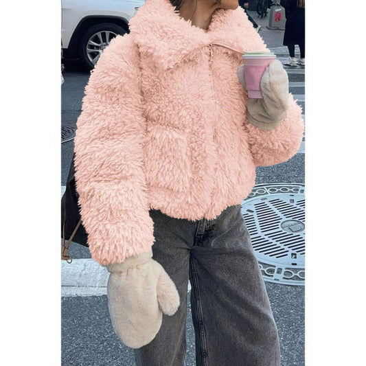 Solid Fleece Cropped Cozy Fuzzy Fur Jacket
