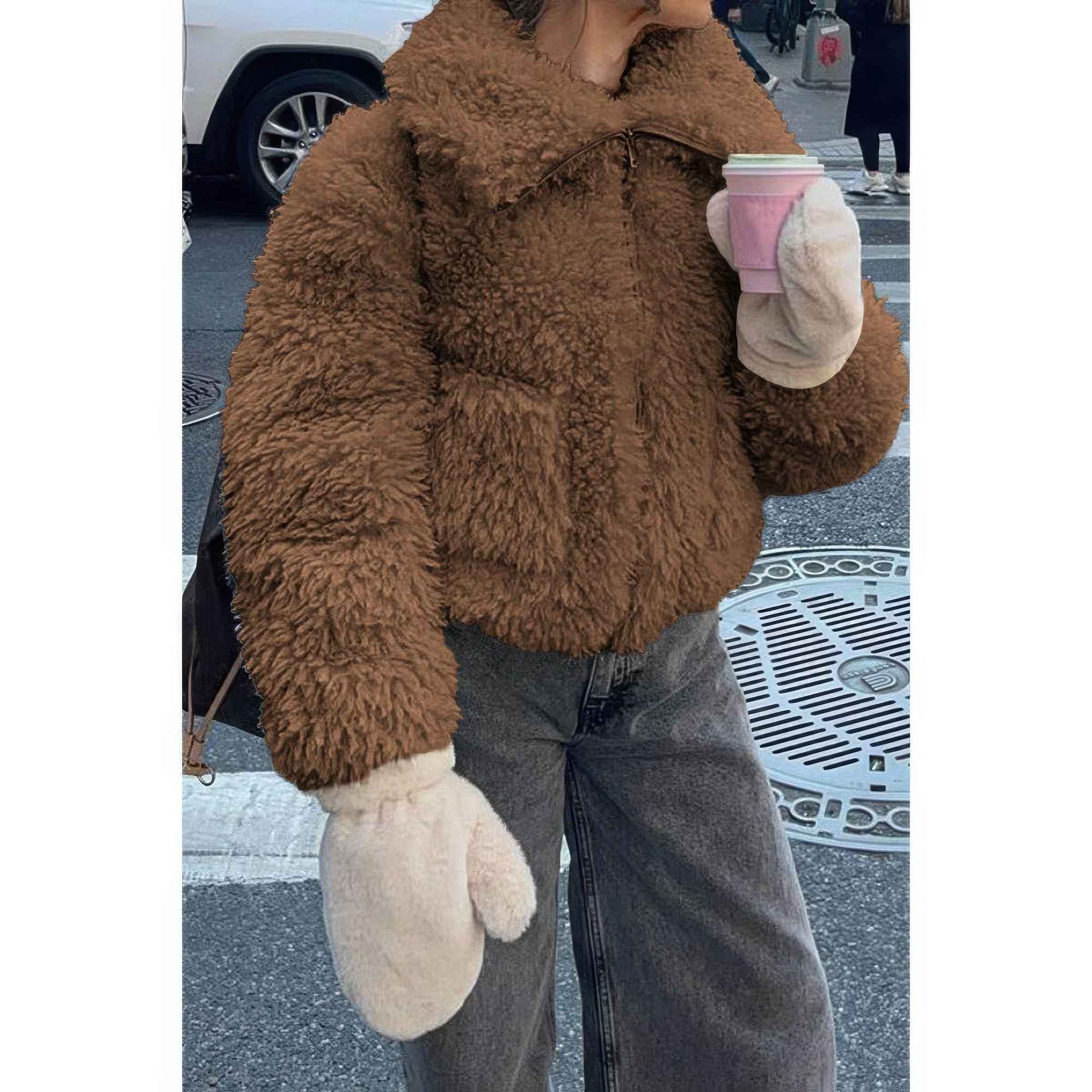 Solid Fleece Cropped Cozy Fuzzy Fur Jacket