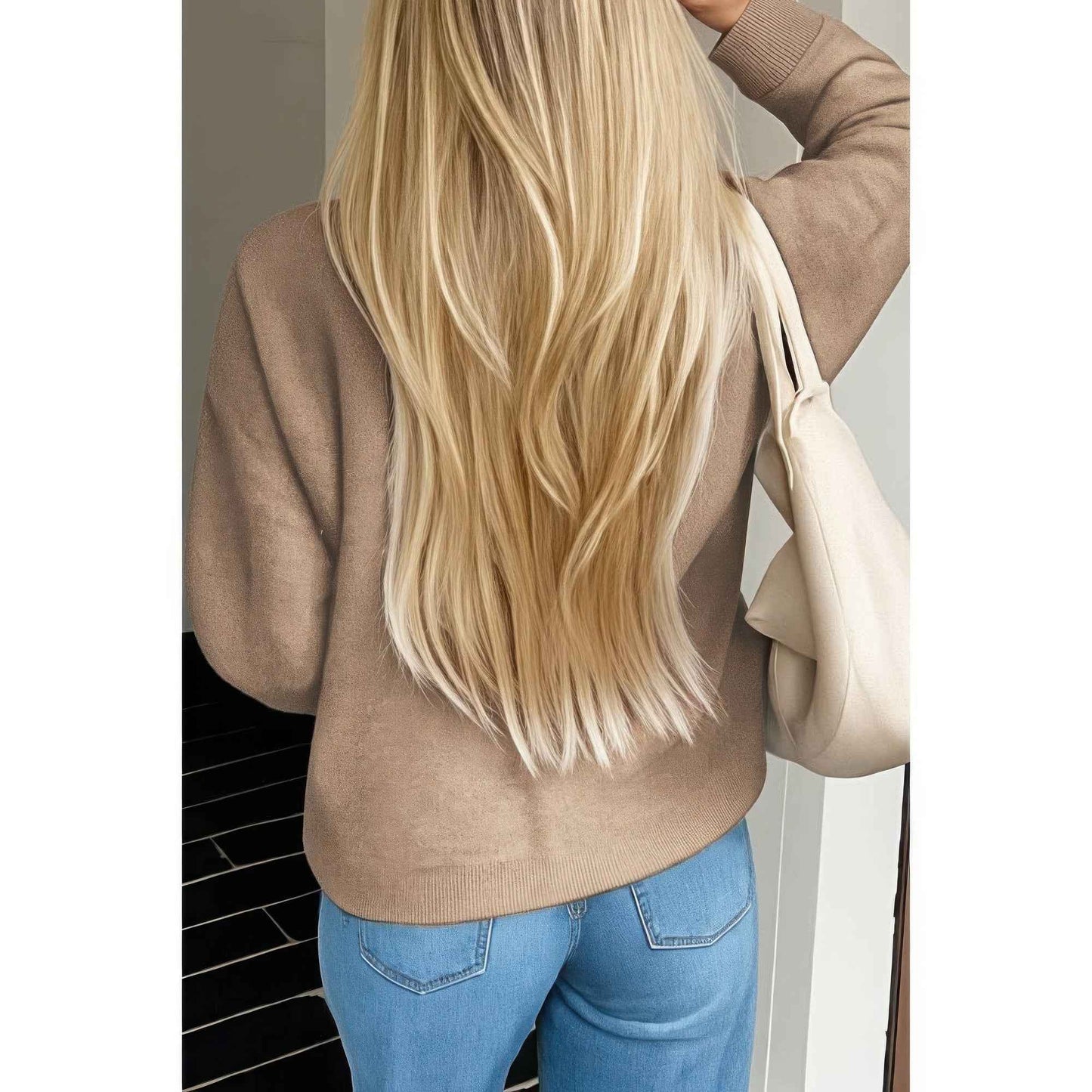 Knit Solid V Neck Button Pockets Sweater