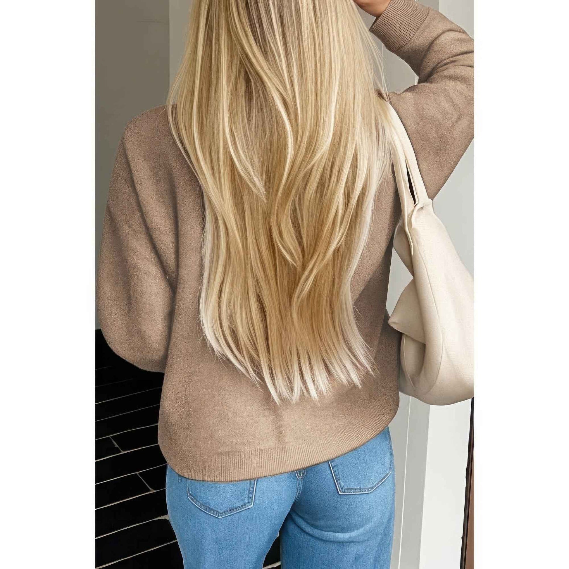 Knit Solid V Neck Button Pockets Sweater