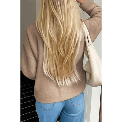 Knit Solid V Neck Button Pockets Sweater