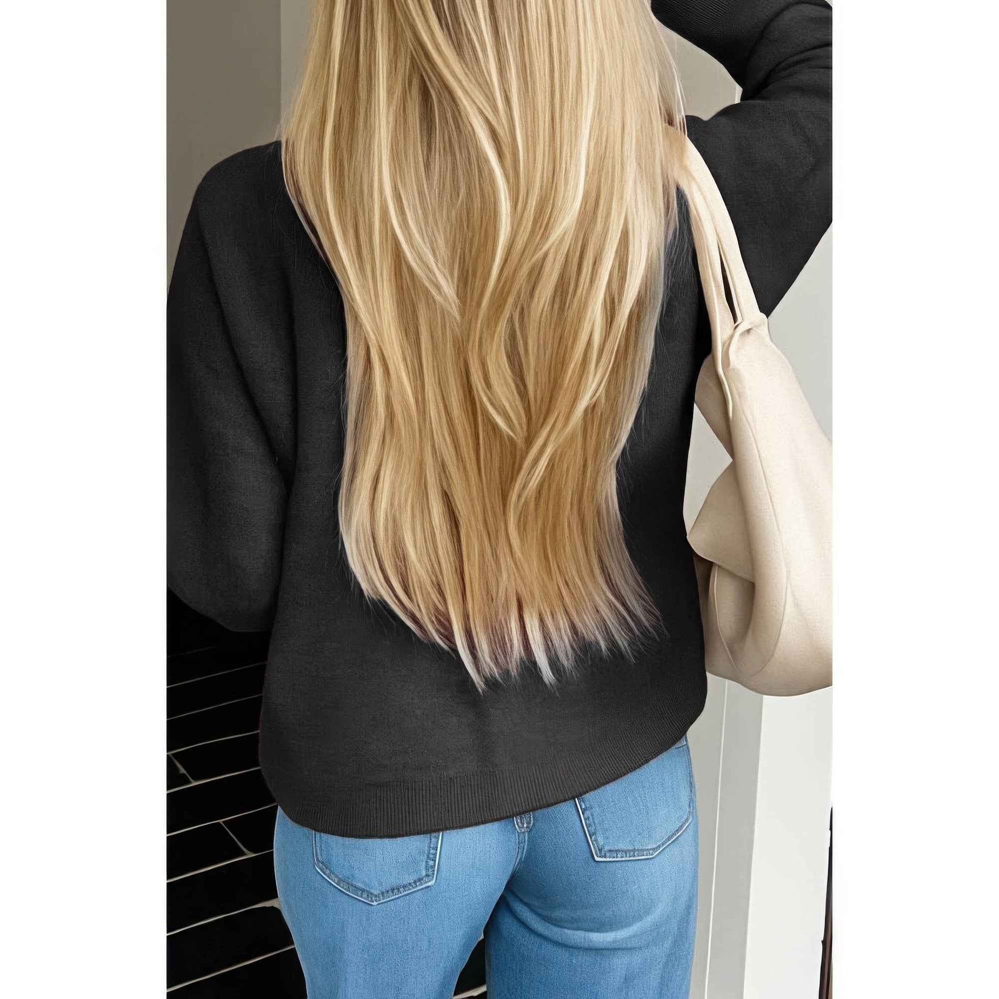 Knit Solid V Neck Button Pockets Sweater