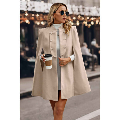 Solid Cloak Sleeve Double Breasted Cape Coat