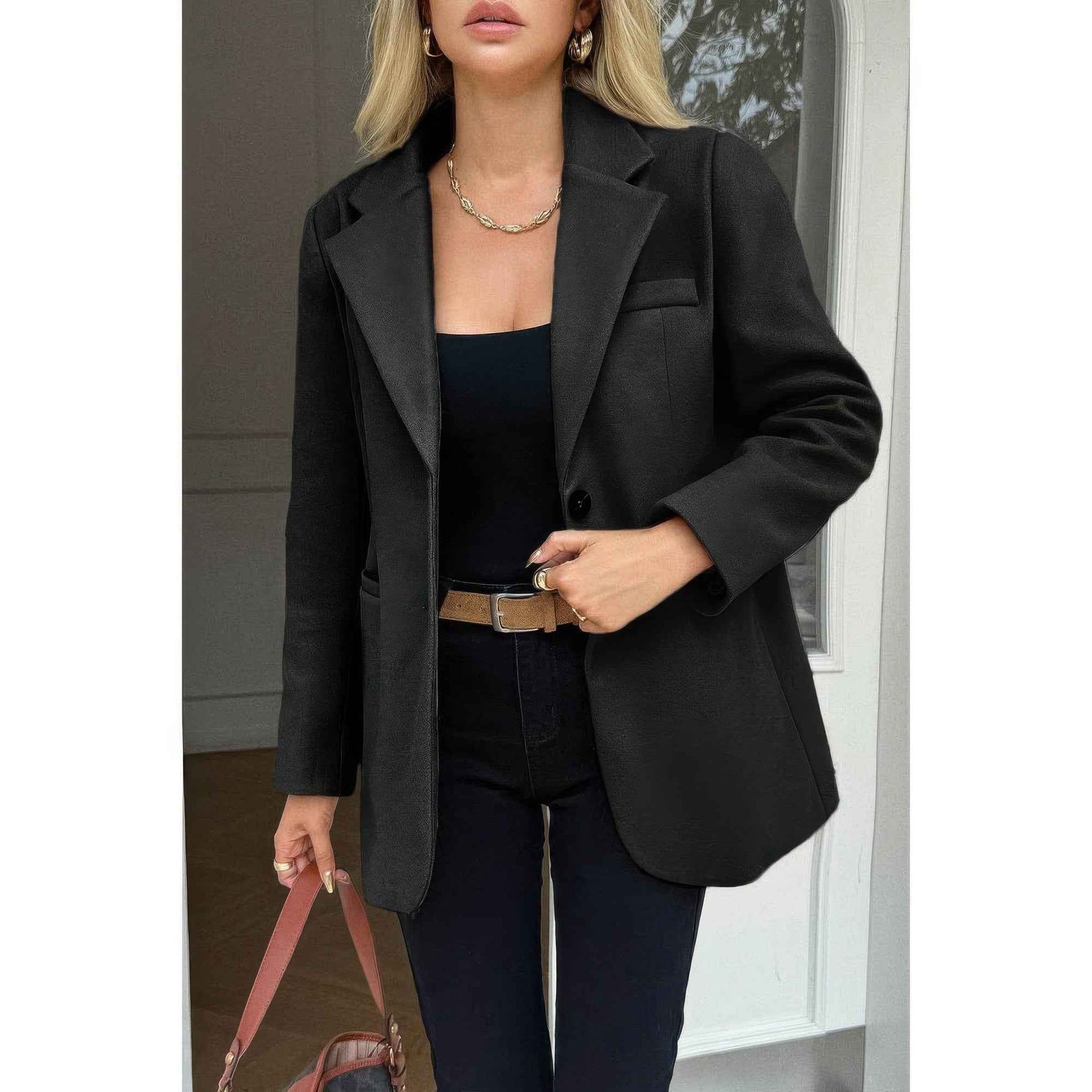 Solid Notch Lapel Single Breasted Blazer
