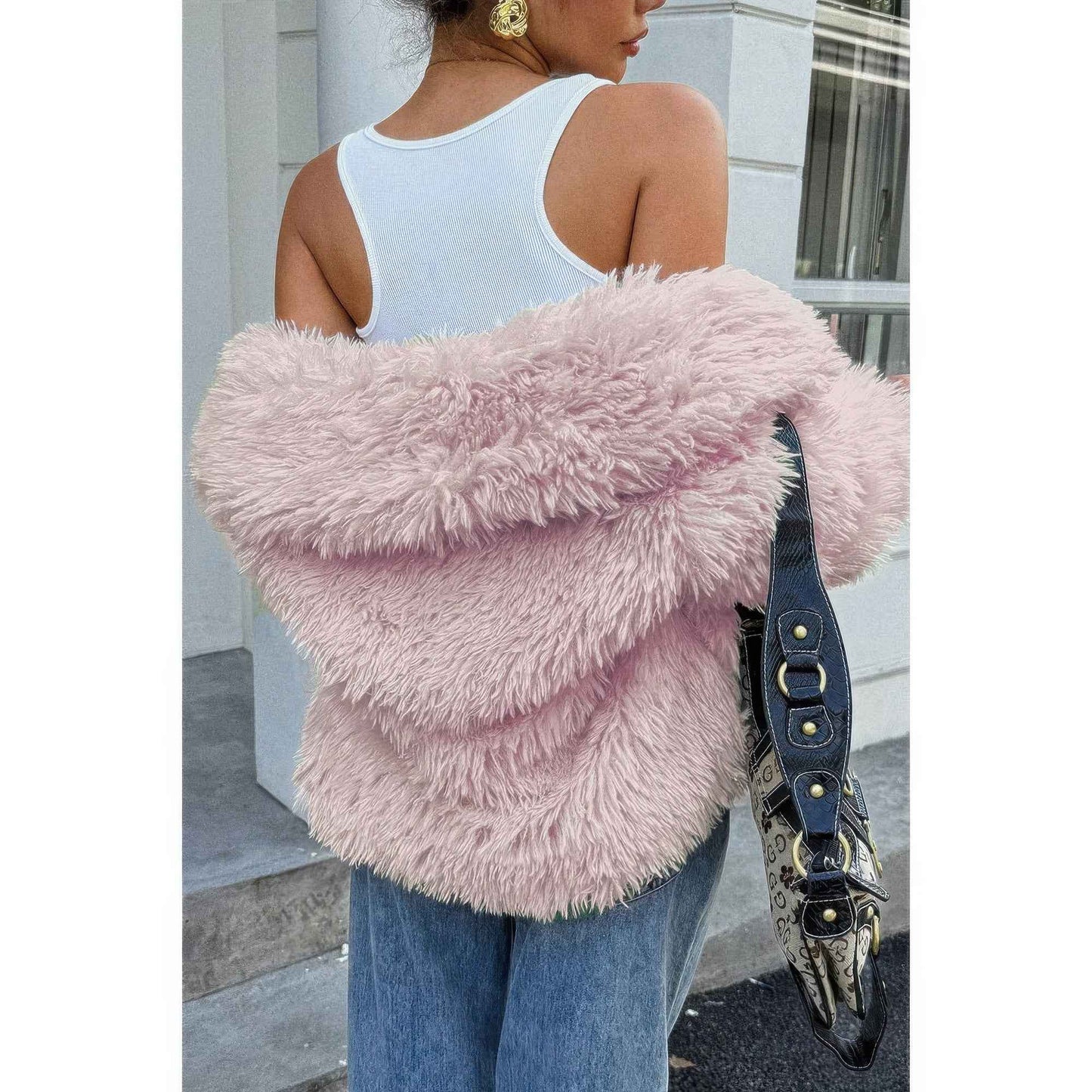 Solid Long Sleeves Elegant Faux Fur Jacket