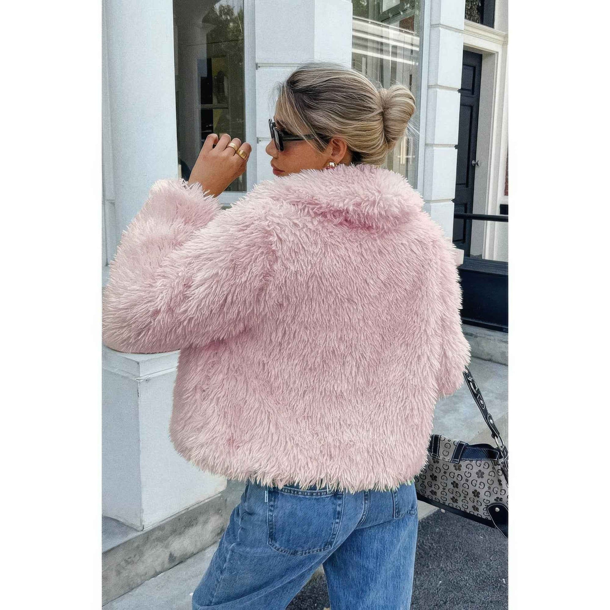 Solid Long Sleeves Elegant Faux Fur Jacket