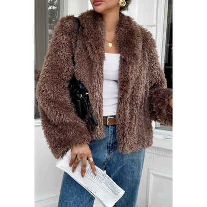 Solid Long Sleeves Elegant Faux Fur Jacket