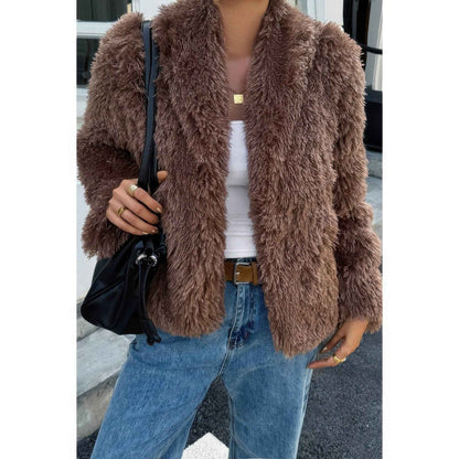 Solid Long Sleeves Elegant Faux Fur Jacket