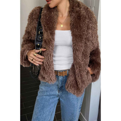 Solid Long Sleeves Elegant Faux Fur Jacket