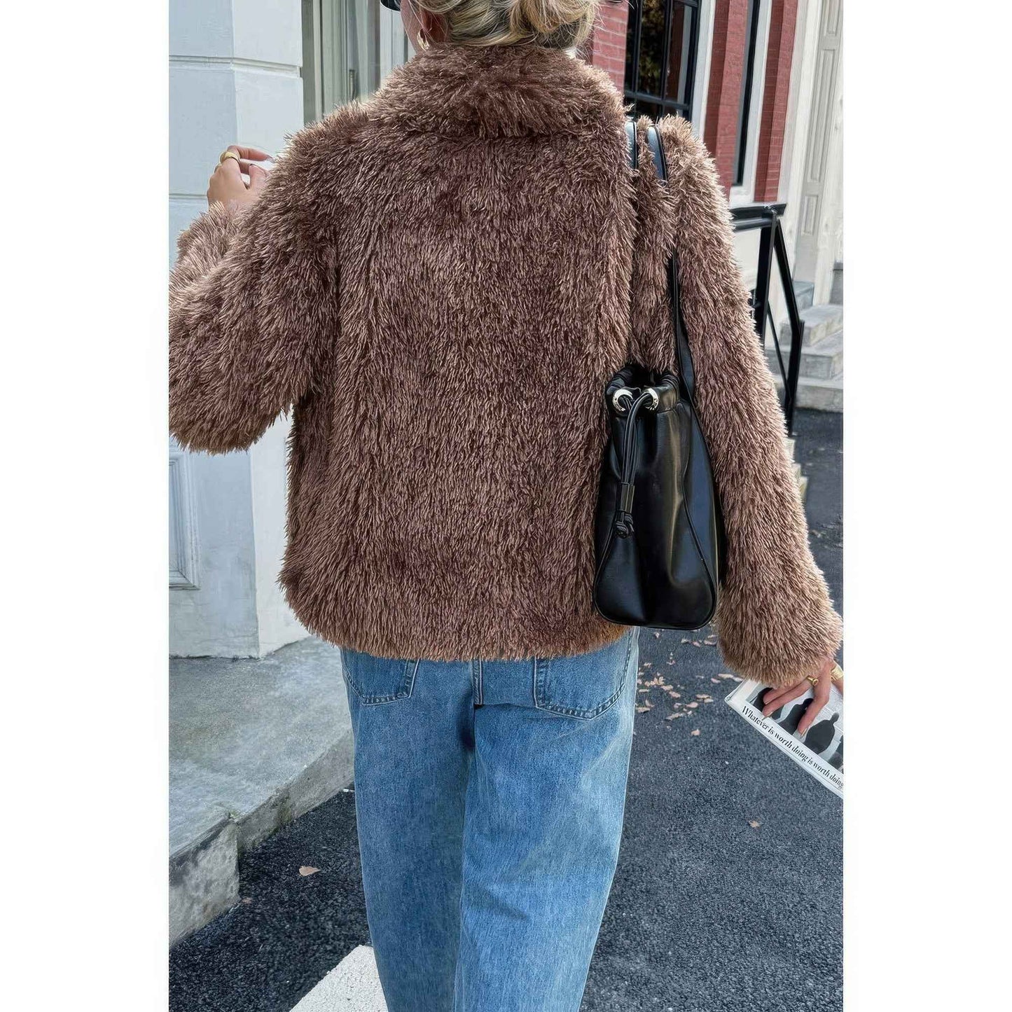 Solid Long Sleeves Elegant Faux Fur Jacket