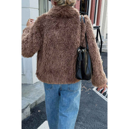 Solid Long Sleeves Elegant Faux Fur Jacket