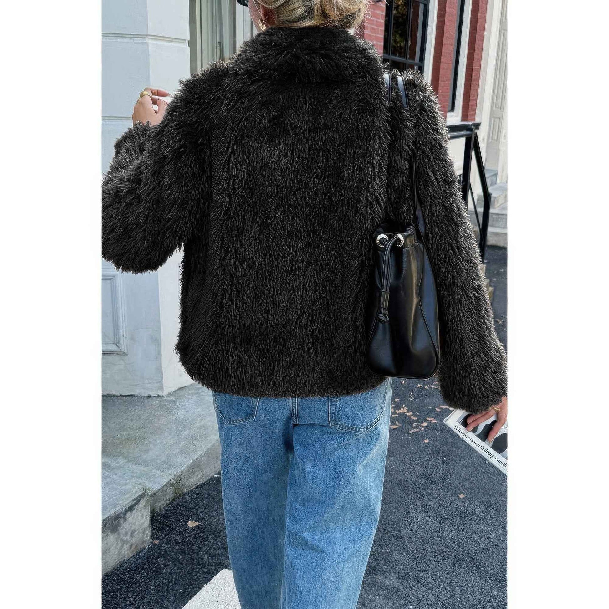 Solid Long Sleeves Elegant Faux Fur Jacket