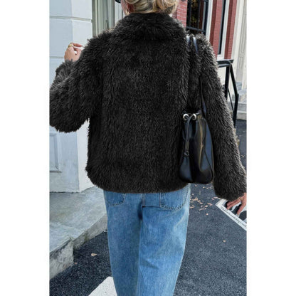 Solid Long Sleeves Elegant Faux Fur Jacket