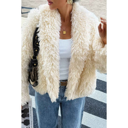 Solid Long Sleeves Elegant Faux Fur Jacket