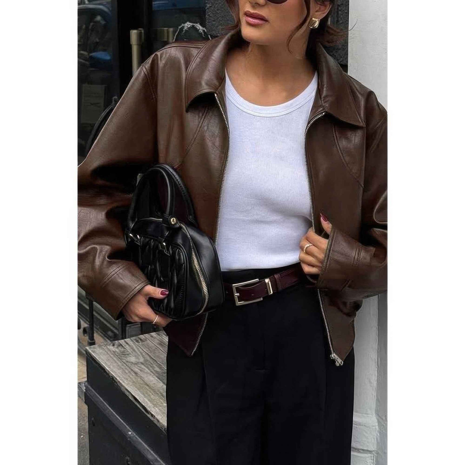 Solid Long Sleeve Short Lapel Zipper Jacket