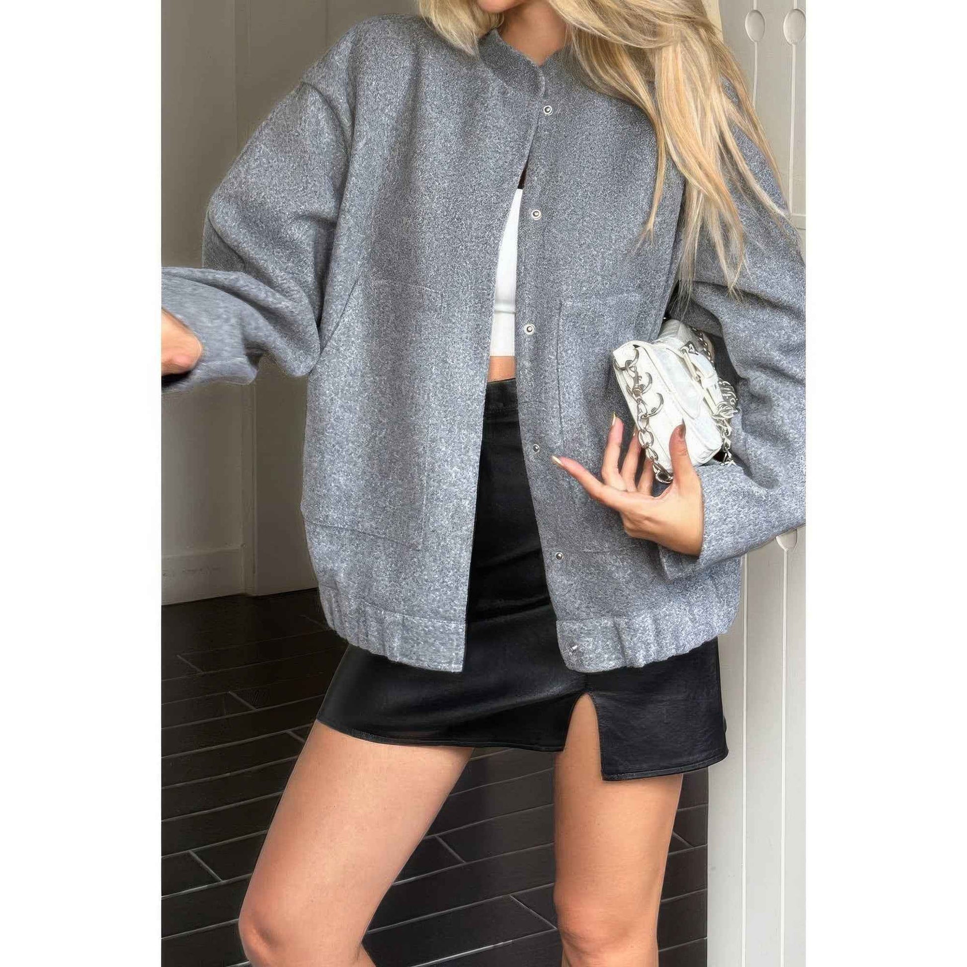 Solid Pockets Brushed Bomber Jacket